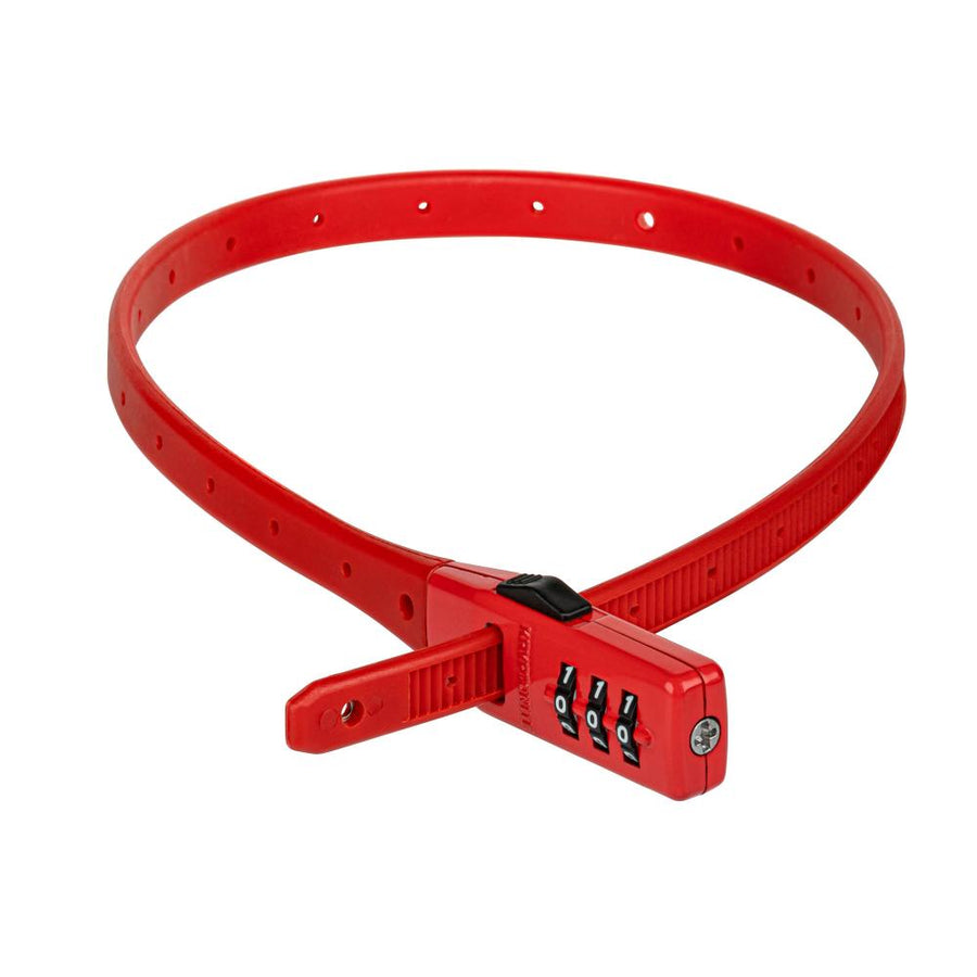 Rotes Kryptonite Click Lock Zahlen-Kabelschloss 10mm 45cm mit 3-stelliger Kombination für Fahrräder.