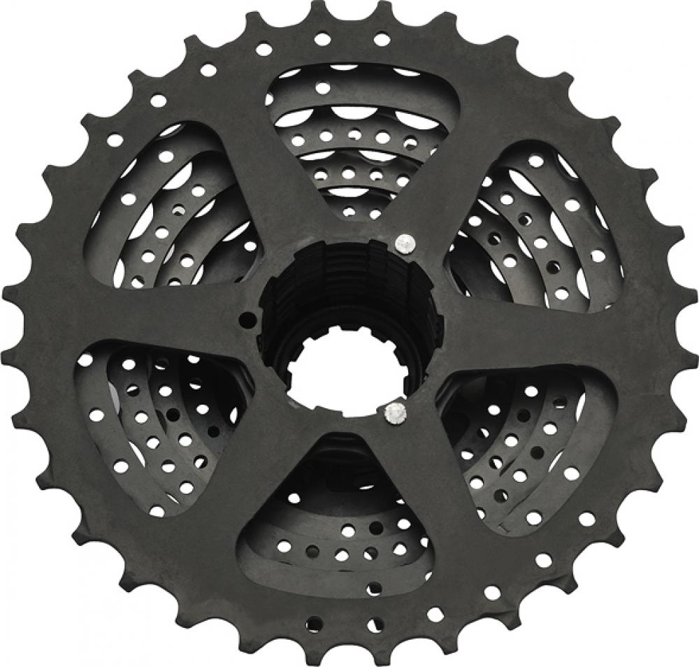 SHIMANO ALTUS CS-HG31 8-fach Fahrradkassette 11-30 Zähne, dunkelgrau, von oben fotografiert.