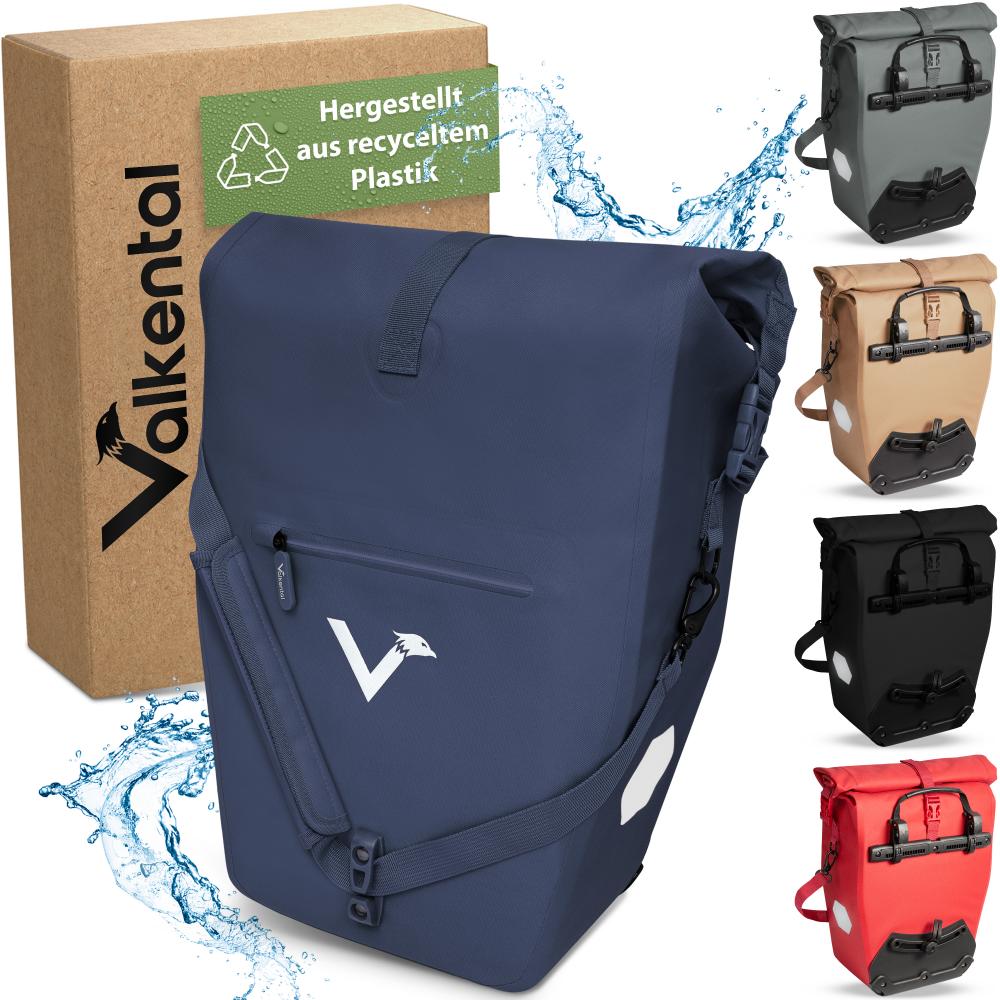 Valkental Gepäckträgertasche ValkOcean Meeresblau, wasserdicht, aus recyceltem Plastik, mit Farbvarianten.