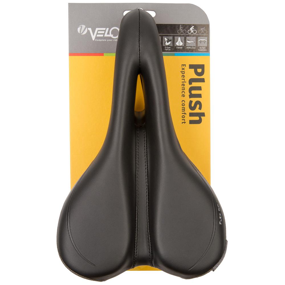 Velo Plush Deep Channel Herren-Fahrradsattel, schwarz/grau, 162x269 mm, 471 g, Arc-Tech-Federung, D2-Konstruktion, O-Zone Full Cut, …