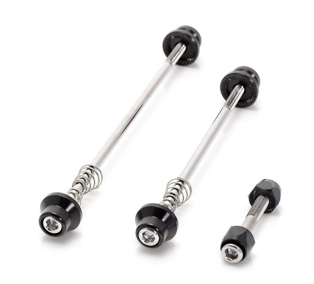Schnellspann-set Qr-a01 Innensechskant 5 mm, 3-tlg (vr, Hr, Sattel), 115/148 mm, Schwarz - Diebstahlschutz, Cromo-stahl/alu