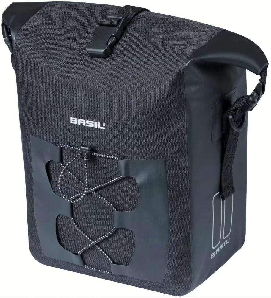 Basil Navigator Waterproof M MIK-Studs 14 Liter - wasserdichte Einzeltasche für Gepäckträger, Rollverschluss, Reflektor Schwarz