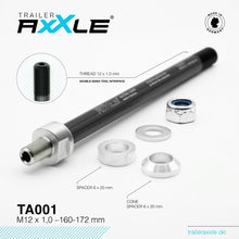 Radoxx Trailer AxXle TA001 Steckachse M12x1.0 160-172 mm, TÜV-geprüft, Alu/Edelstahl, für Thule, Croozer, Burley, Made in Germany