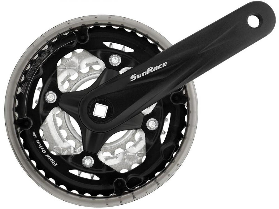 SunRace FCM600 Kurbelsatz schwarz 42-32-22Z für 3x7/8-fach Fahrräder mit 170mm Vierkant-Kurbelarm.