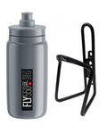 Elite Trinkflasche grau FLY 550ml und M-Wave Flaschenhalter schwarz für Fahrräder