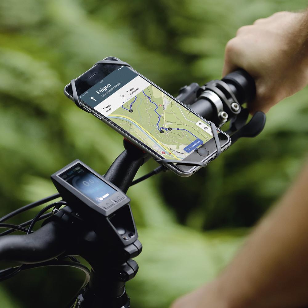 KLICKfix Smartphone Halterung Loop grau schwarz mit Klettband Befestigung