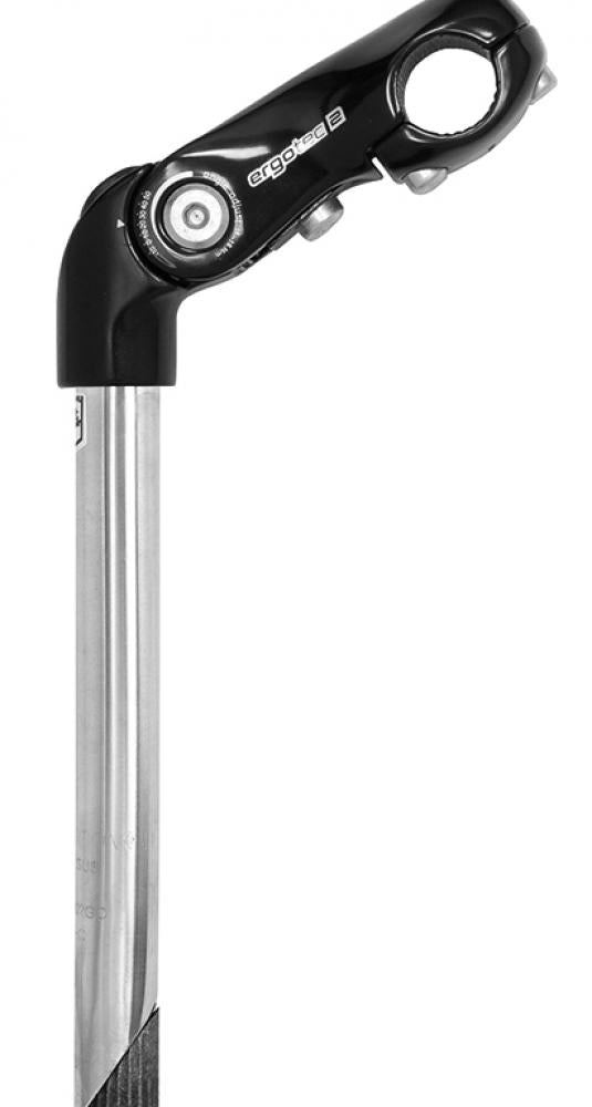 Ergotec Kobra Vario Tube verstellbarer Aluminium Fahrrad-Schaftvorbau, schwarz, 25,4 mm Lenkerklemmung.