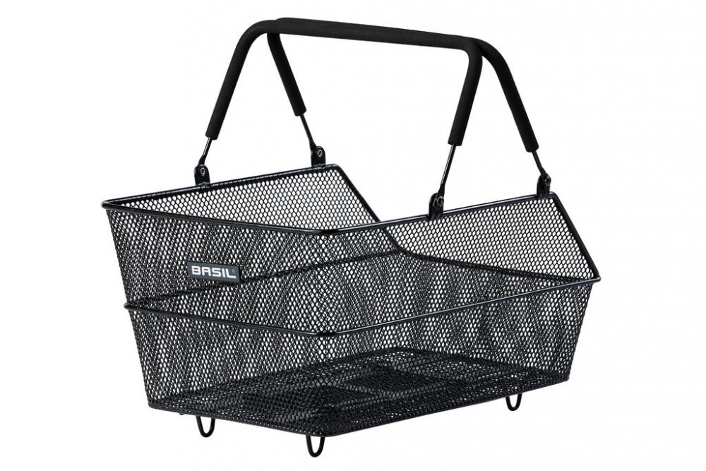Basil Cento MIK 2.0 Hinterradkorb, schwarz, 21L, feinmaschiger Stahl, inkl. MIK-Adapterplatte, ideal für Schul- und Einkaufstaschen