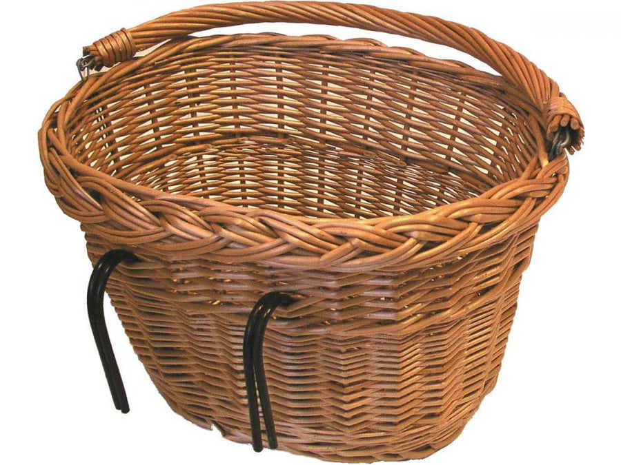 Basil Weidenkorb Denver Oval Fahrradkorb naturbraun mit Doppelhaken und Tragegriff, für vorne und hinten.