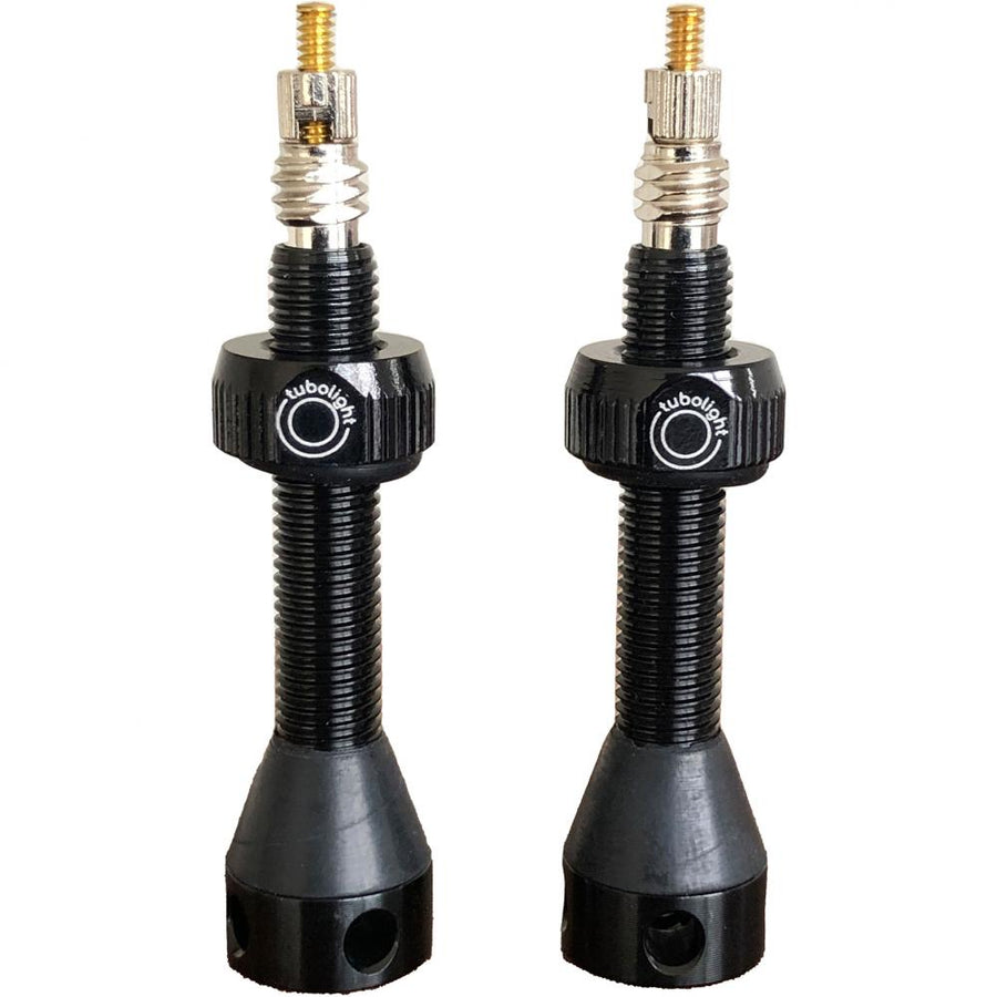 Tubolight Tubeless-Ventile Messing schwarz 40 mm Schwarz - robuste Ventile für Tubeless-Setups
