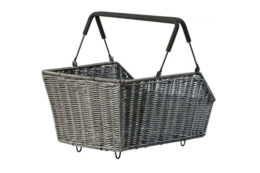 Basil Cento Rattan Look MIK 2.0 Gepäckträgerkorb 22 L - wetterfestes Kunststoff-Rattan mit MIK-Adapterplatte (Braun)