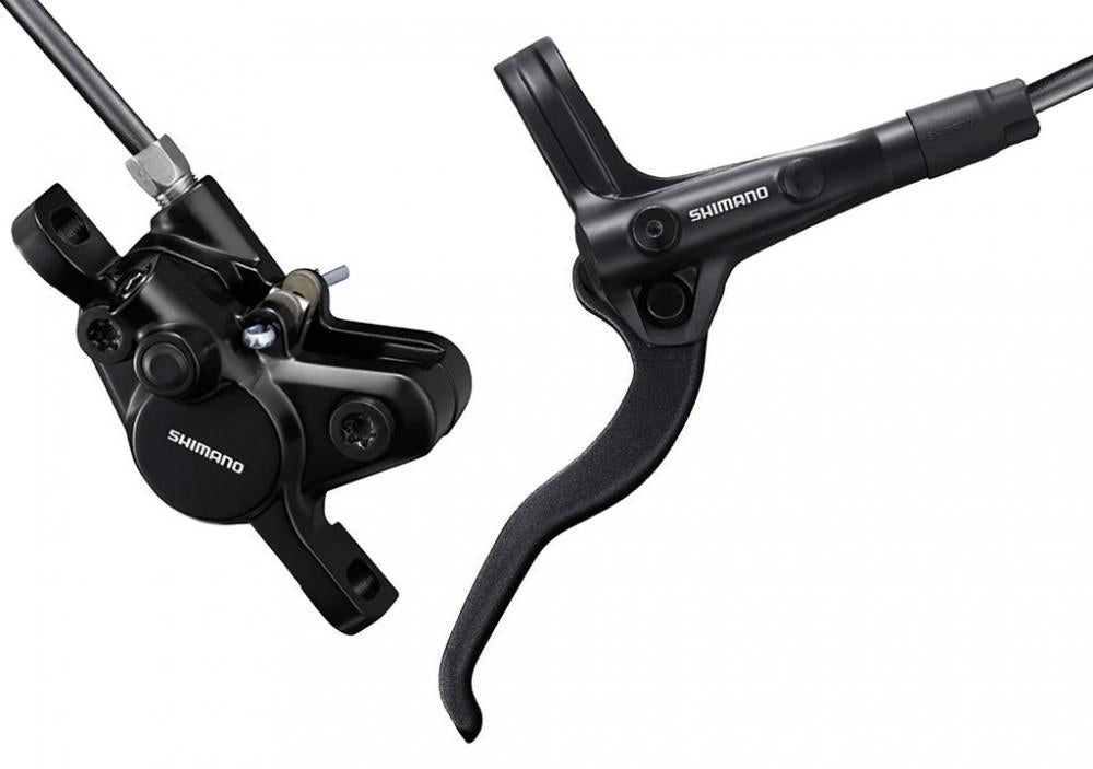 SHIMANO MT201 VR Scheibenbremse: vormontierter, befüllter Bremssattel und Bremshebel in Schwarz.