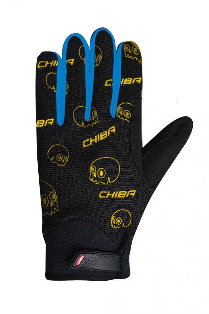 CHIBA Bones - Radhandschuhe kurz, schwarz/oceano, Touchfinger, Größe M