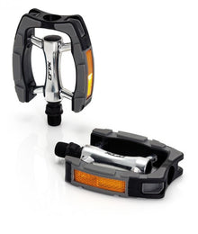 XLC City-/Comfort-Pedal PD-C07: Aluminiumkörper mit Kunststoffummantelung, Anti-Rutsch-Auflage, CroMo-Achse, Kugellagerung, 101x80 mm, Reflektoren, schwarz/silber/grau