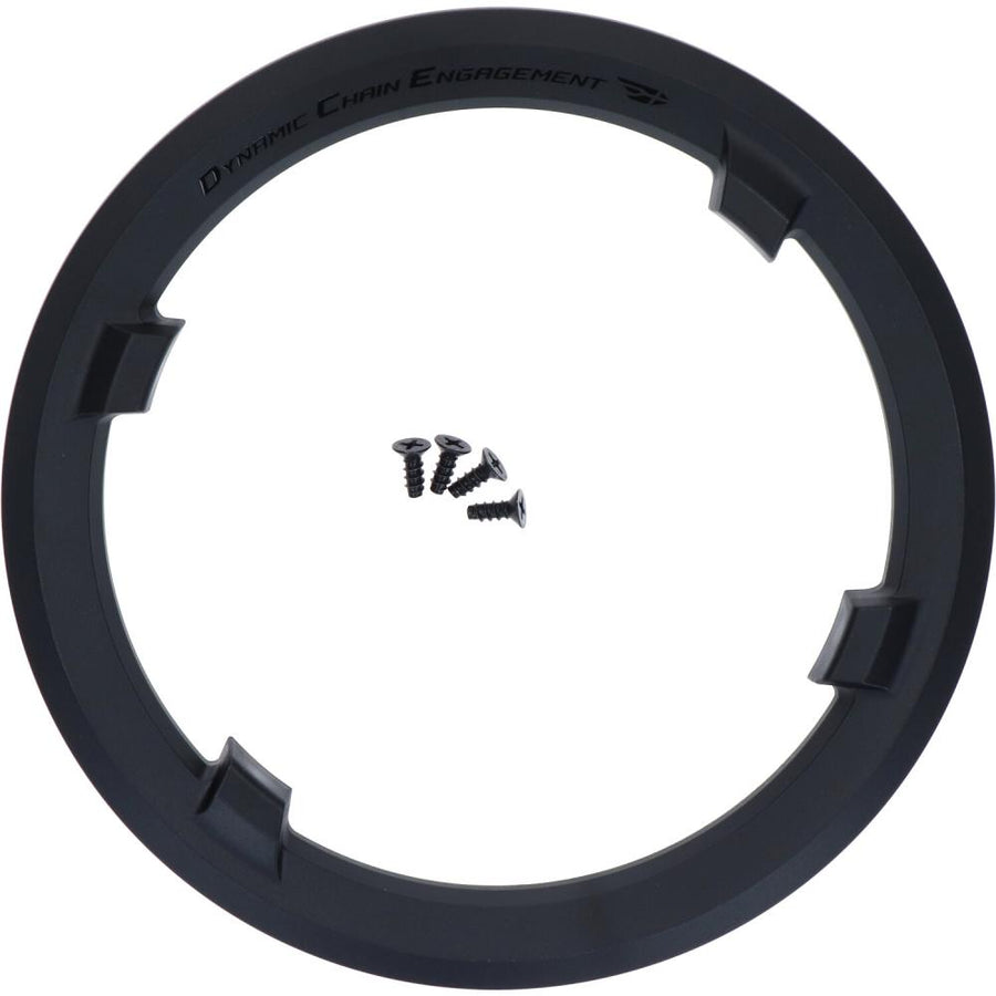 SHIMANO FCU6000 42Z Kettenschutzring schwarz mit DYNAMIC CHAIN ENGAGEMENT Schriftzug und Befestigungsschrauben.