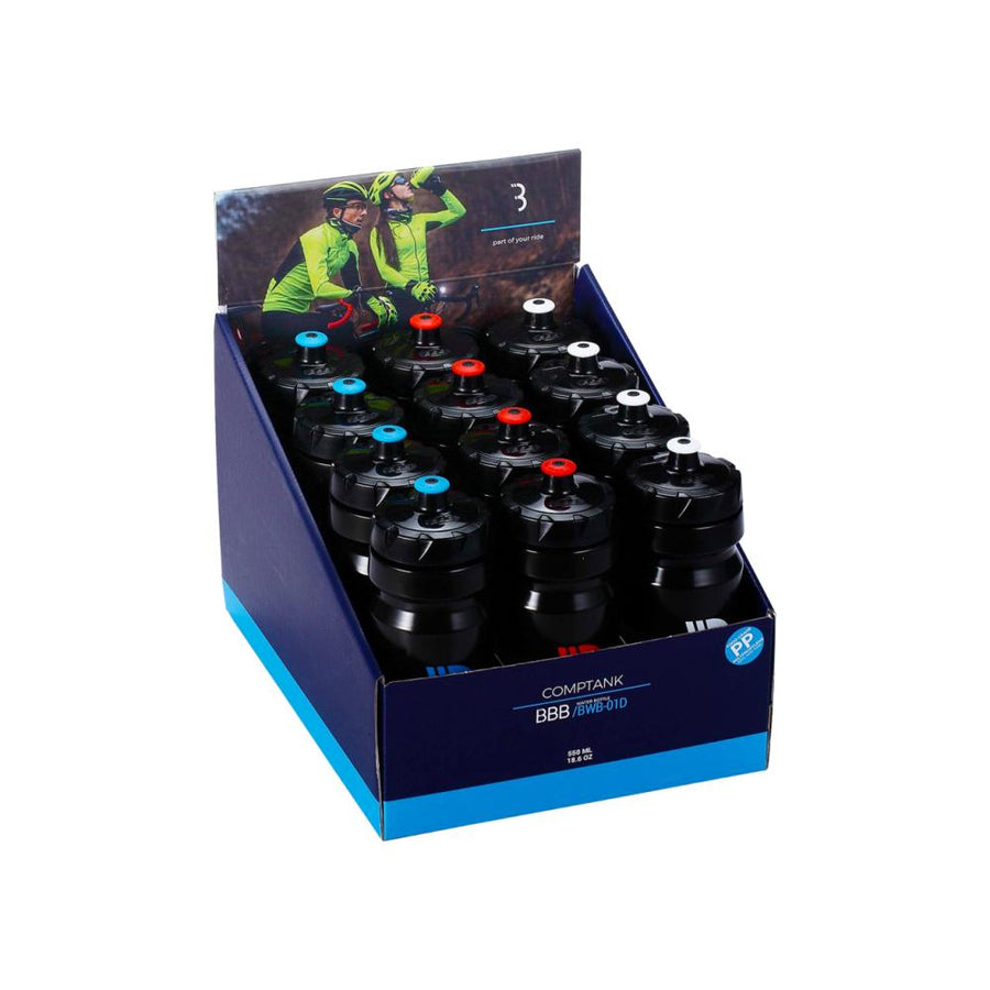 BBB Cycling BBB Flaschen 550ml CompTank Displaybox 550 schwarz - leichte Trinkflasche für komfortables Trinken