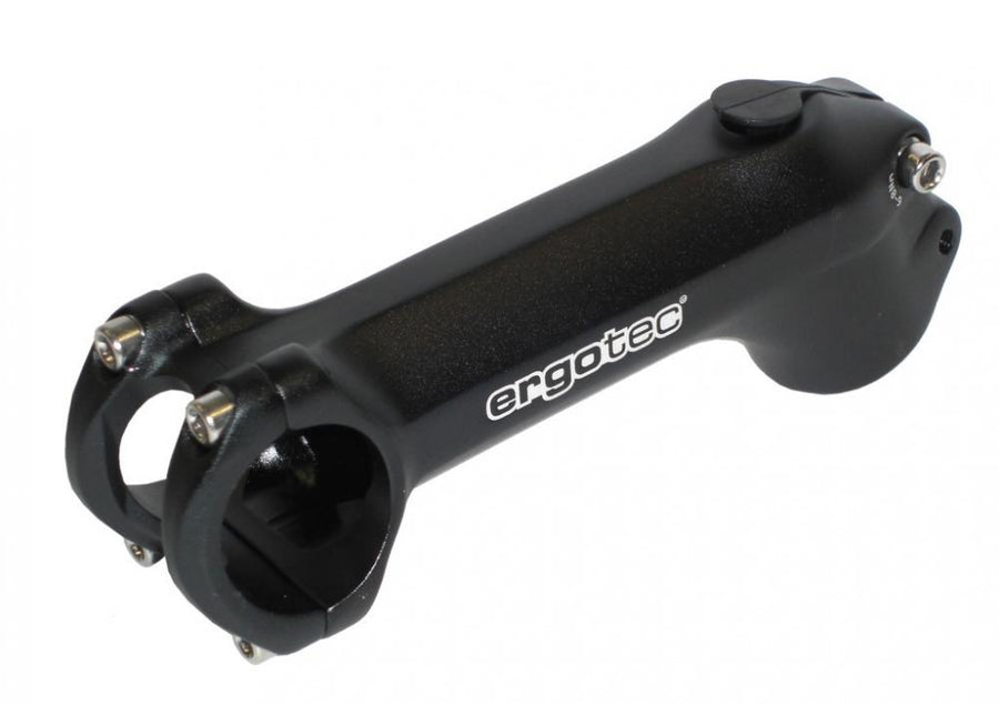 Schwarzer Ergotec AHEAD Charisma Fahrradvorbau aus Aluminium, 130mm lang, 20 Grad Winkel.