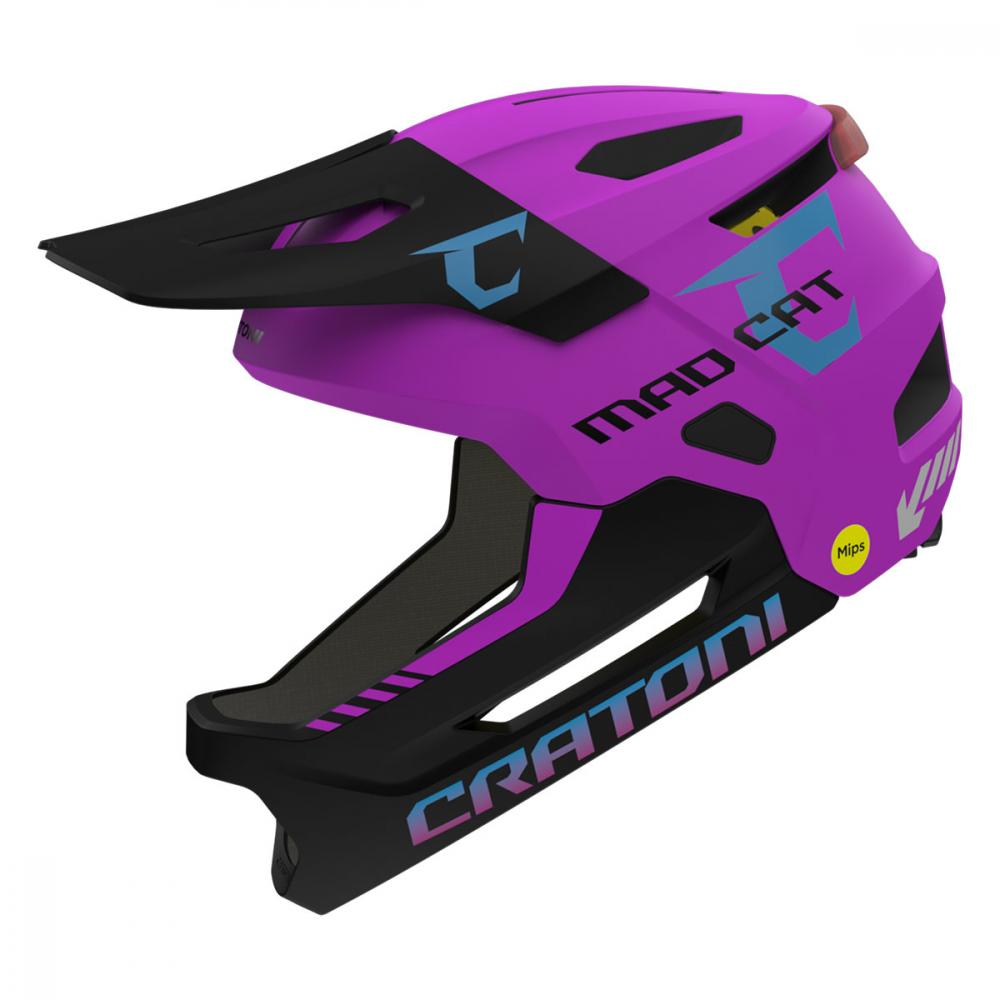 Cratoni MadCat MIPS Kinder-Fullface-Helm pink-schwarz matt S-M, MIPS, abnehmbarer Kinnbügel, USB-C Rücklicht, 15 Belüftungen