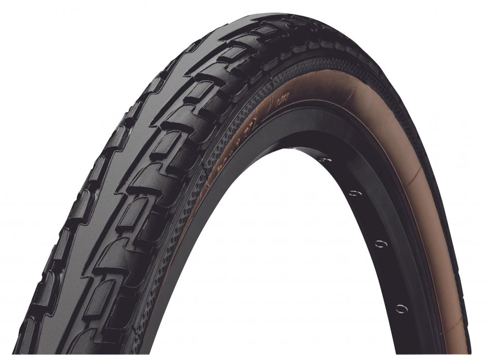 Continental Conti RideTour E-25 Fahrradreifen 26x1.75 (47-559) schwarz/braun mit robustem Profil auf Felge.