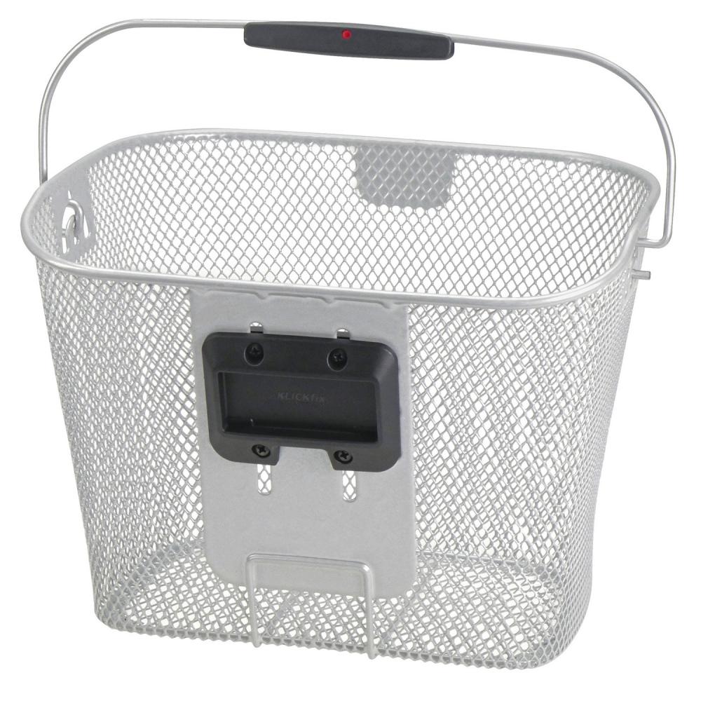 KLICKfix Lenkerkorb silber, 25x35x26 cm, aus Drahtgeflecht mit schwarzer KLICKfix-Halterung für Fahrradlenker.