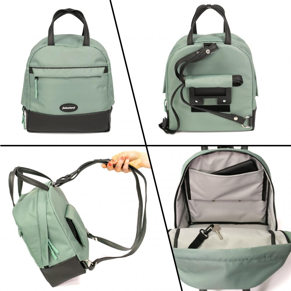 Haberland Rucksack-Lenkertasche Bella salbei/sw - flexible Lenker- und Rucksacktasche für E-Bikes