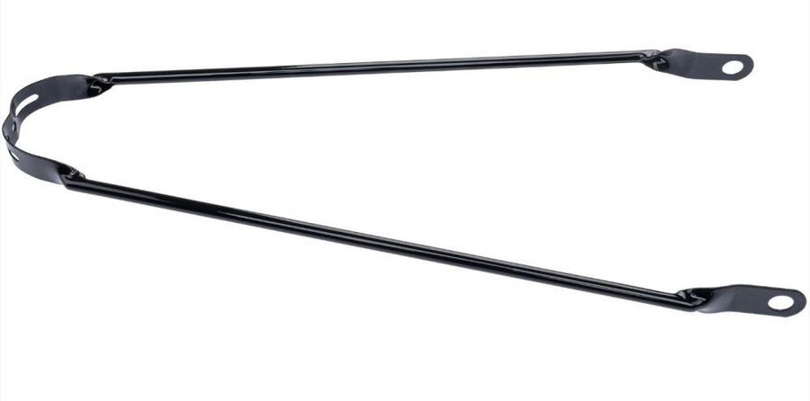 Schwarze Schutzblechstrebe aus Stahl für 28 Zoll Tourenräder zur stabilen Achsbefestigung.