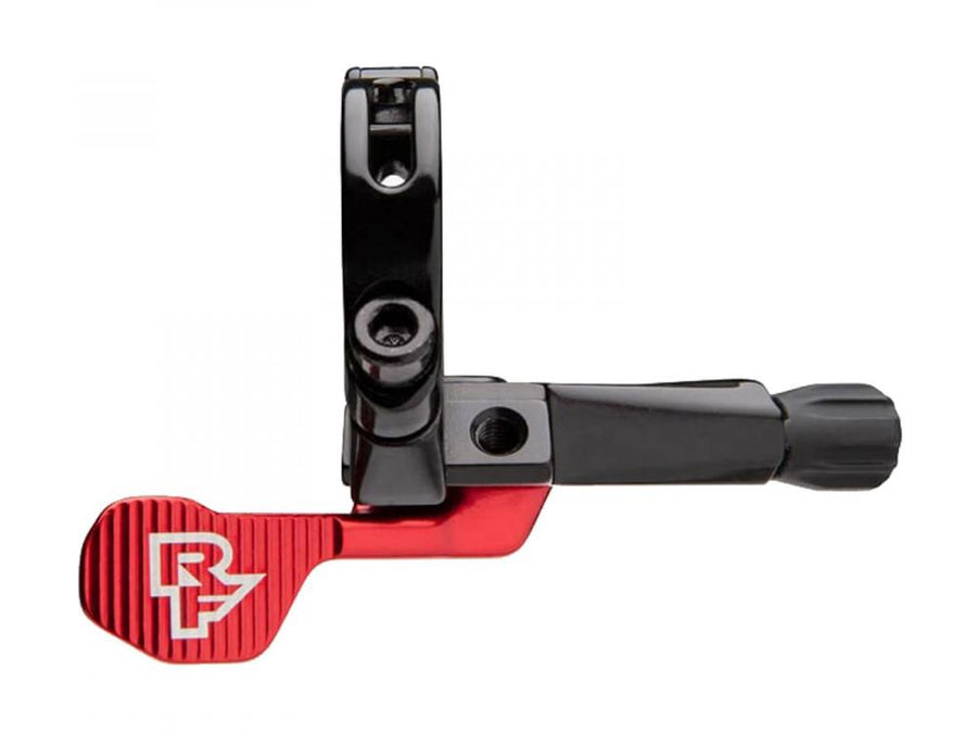 Race Face Turbine R Remote Hebel rot für präzise Dropper-Post-Bedienung mit RF-Logo.
