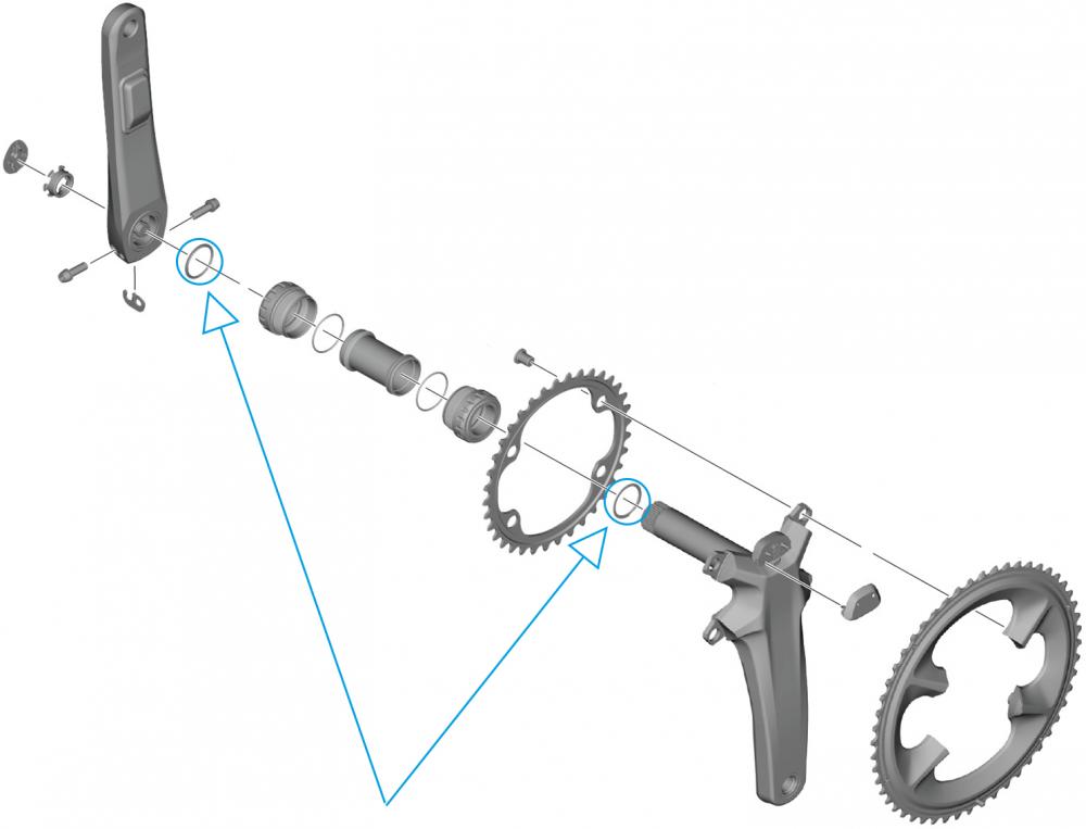 Explosionszeichnung Shimano Dura-Ace FC-R9200 12-fach Kurbelgarnitur mit Kettenblatt und Spiderring Fahrradteil.