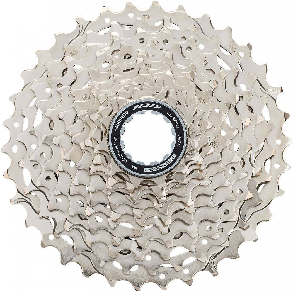 Shimano 105 Kassette CS-R7101 12-fach 11-34 Zähne - Hyperglide - kompatibel mit 12-fach und Rennrad 11-fach Freehub - silber