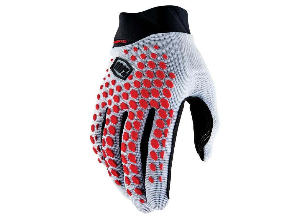 100% Geomatic Gloves S Grey/Racer Red - komfortabler MTB-Handschuh mit Top-Grip