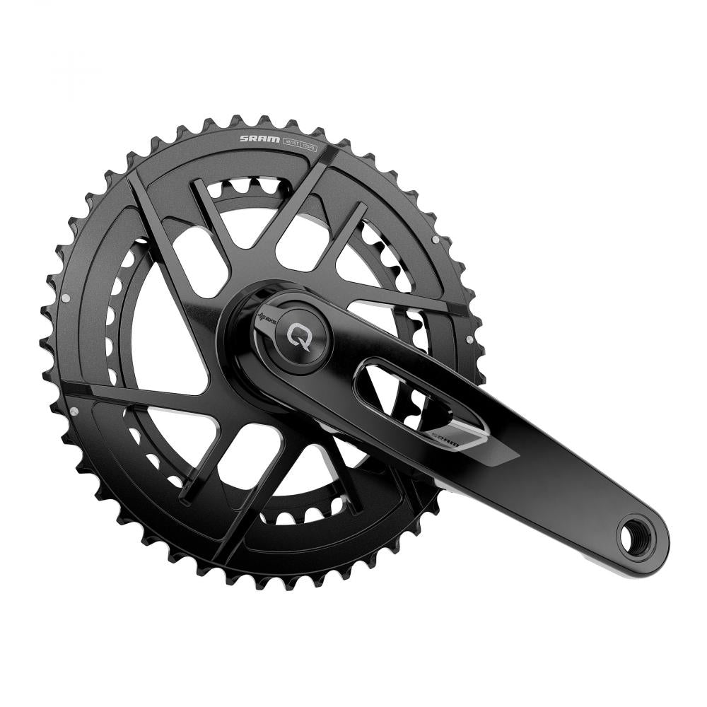 Schwarze SRAM Quarq Rival E1 Powermeter Carbon Rennrad Kurbelgarnitur.