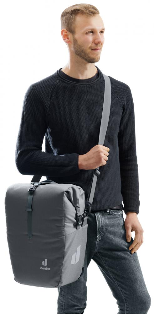 Deuter Valbona 20+5 Fahrradtasche 25 Liter Graphite - wasserdicht mit Roll-Top und Regenhülle