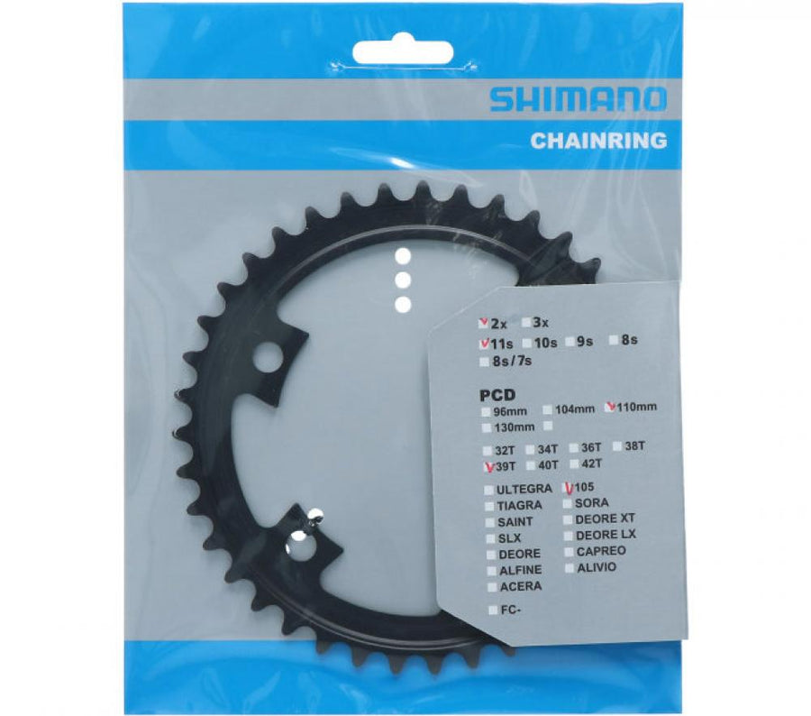 SHIMANO Kettenblatt 105 FC-R7000 39 Zähne Schwarz - präziser Antrieb für Rennräder