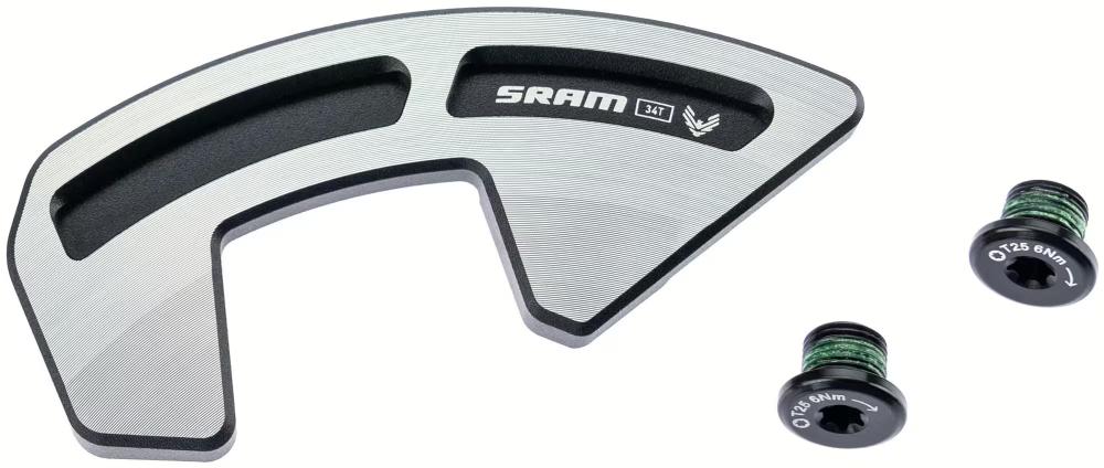 SRAM Bashguard XX 34T Kettenschutz für anspruchsvolle MTB-Einsätze, schwarz-silber, inklusive Befestigungsschrauben.