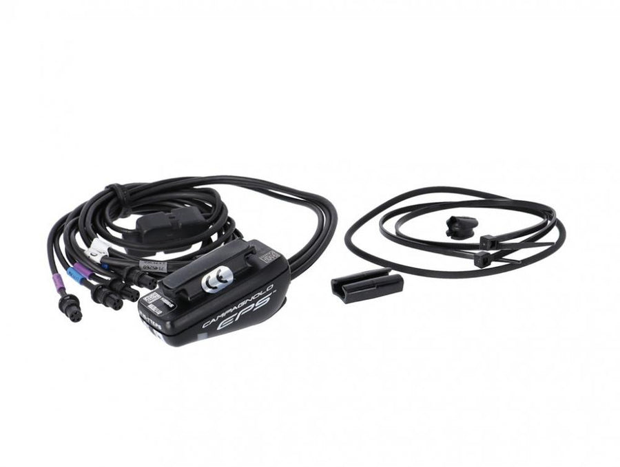 Campagnolo EPS V4 Schnittstelle für Super Record 12-fach, extern, TRI/TT, mit Kabeln und Montagezubehör.