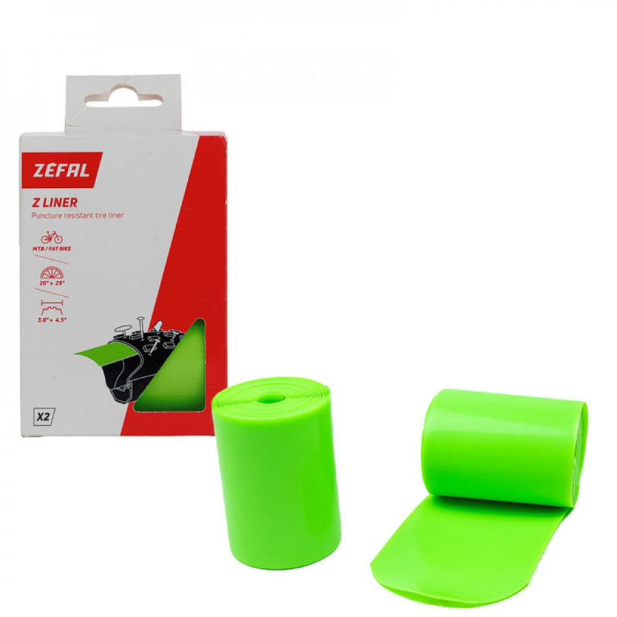 Zéfal Z LINER 75mm Green Pannenschutzband in Grün mit Verpackung für zuverlässigen Reifenschutz am Fahrrad.