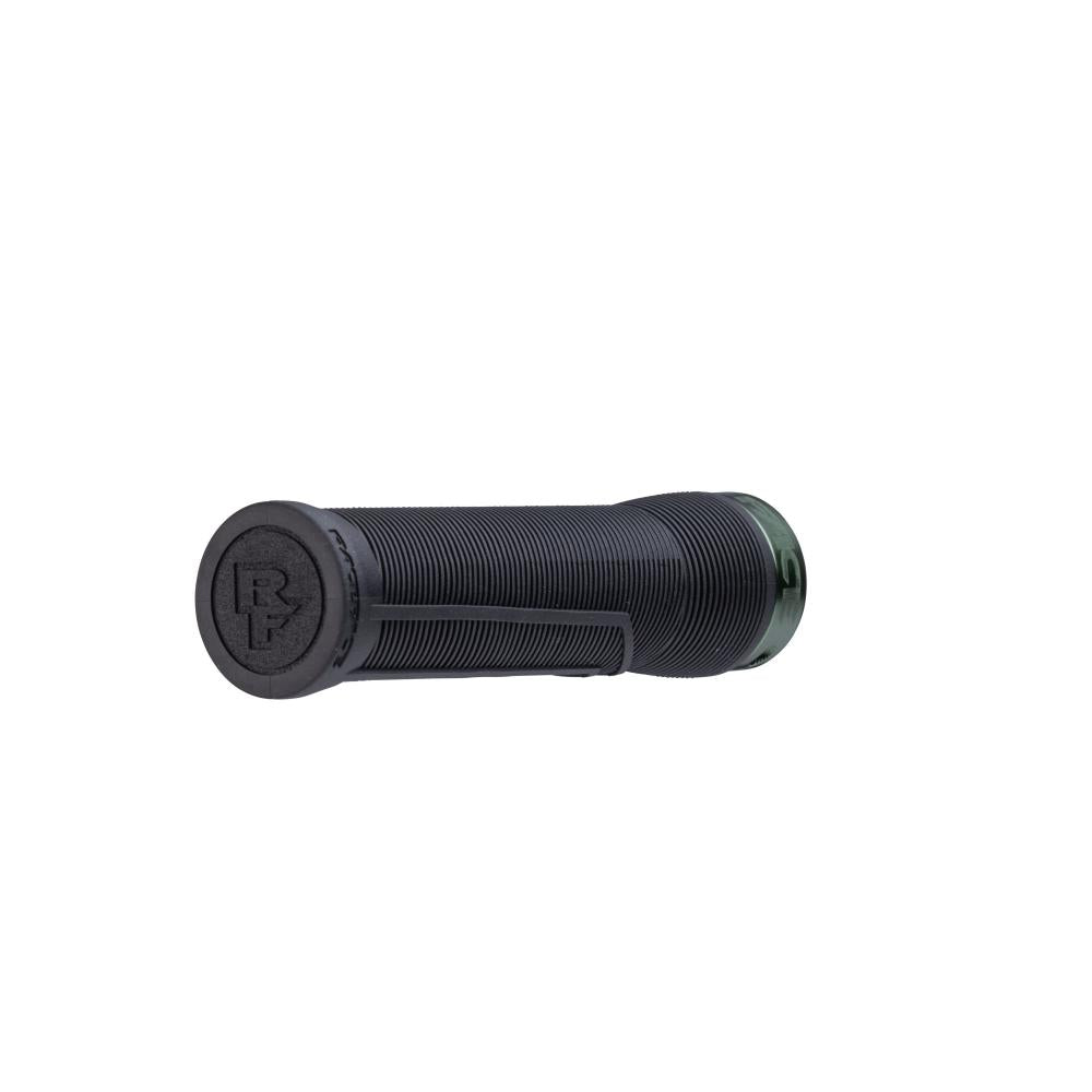 Race Face Chester Lock-On Griff 136/31mm schwarz mit RF-Logo und waldgrünem Lock-Ring.
