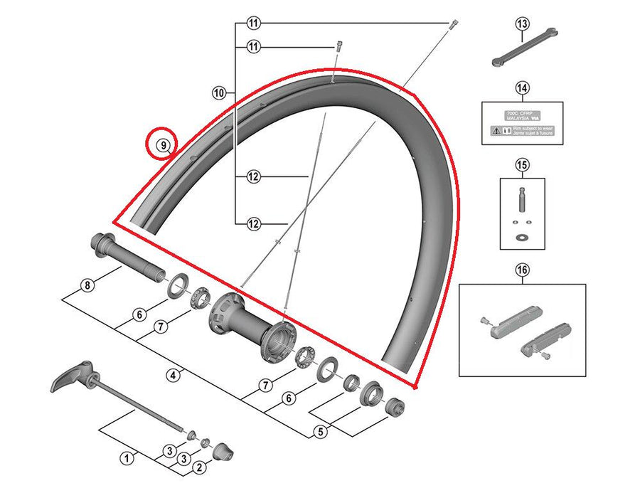 SHIMANO RIM FOR COMPLETE WHEEL WH-R9200-C36-TU Front 16H Tubular Felge