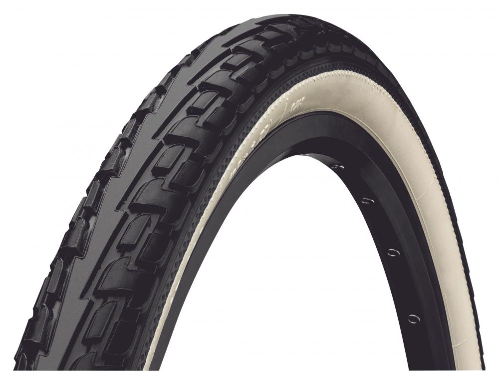 Continental Conti RideTour 28 Zoll 37-622 E-25 Fahrradreifen schwarz/weiß mit markantem Profil und weißer Seitenwand.