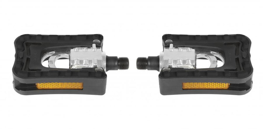 M-Wave F1 Faltpedal schwarz - Aluminium/Kunststoff mit CrMo-Achse, 9/16\" Gewinde, Reflektor, rutschfest, StVZO-zertifiziert 1 Paar