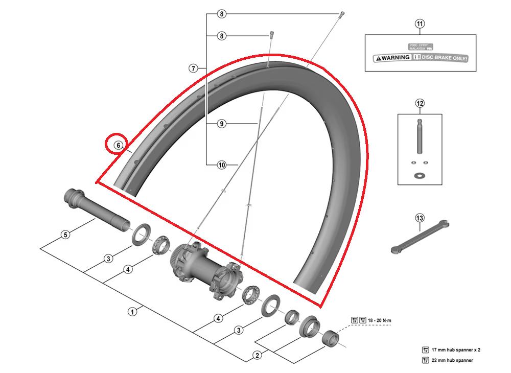 SHIMANO RIM FOR COMPLETE WHEEL FOR WH-R9270-C50-TU FRONT Felge - 12MM