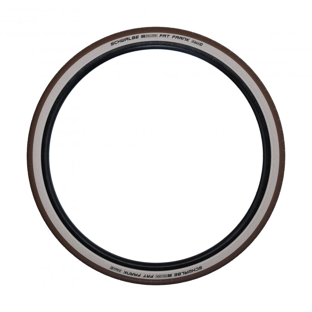 Schwalbe Fat Frank Active Line Drahtreifen in Braun mit Weißwand und Reflexstreifen für Urban-Cruiser.
