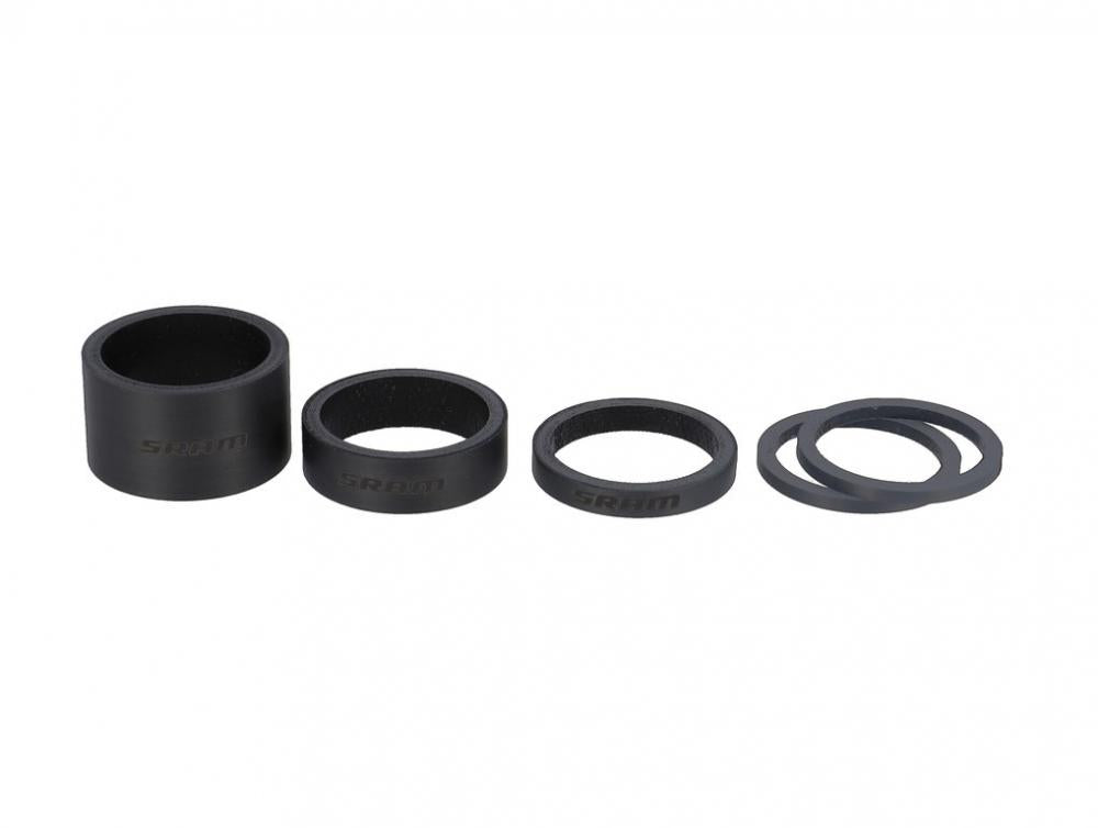 SRAM Carbon Spacer-Set schwarz zur präzisen Einstellung der Lenkerhöhe, verschiedene Größen.