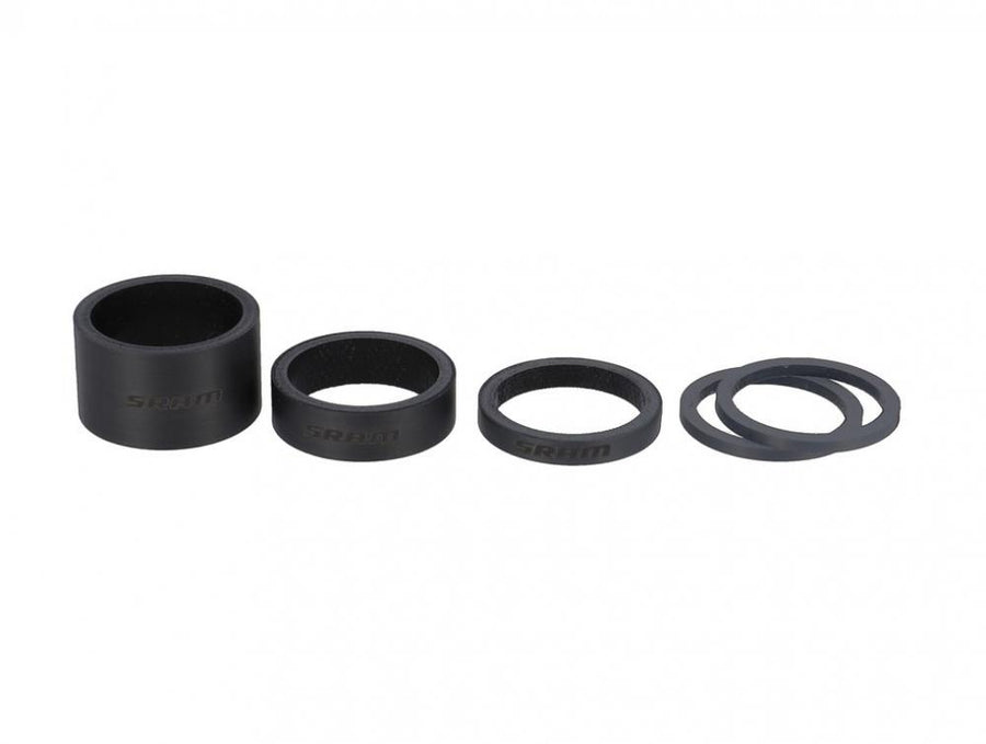 SRAM Carbon Spacer-Set schwarz zur präzisen Einstellung der Lenkerhöhe, verschiedene Größen.