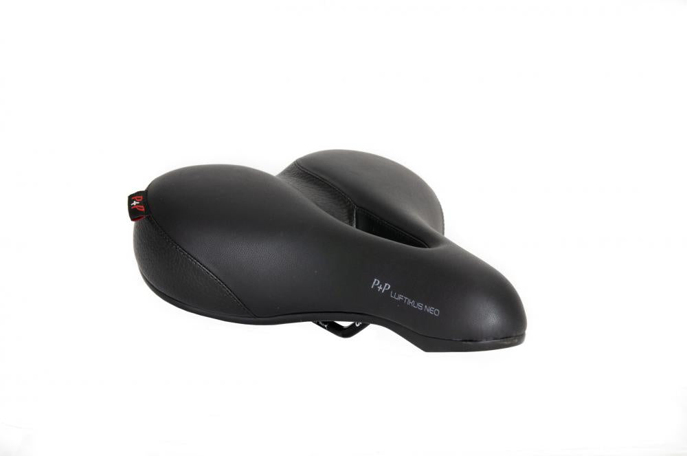 Schwarzer P&P Luftikus Neo Fahrradsattel: Ergonomischer Komfortsattel mit Luftkammer für City- und Trekkingräder.