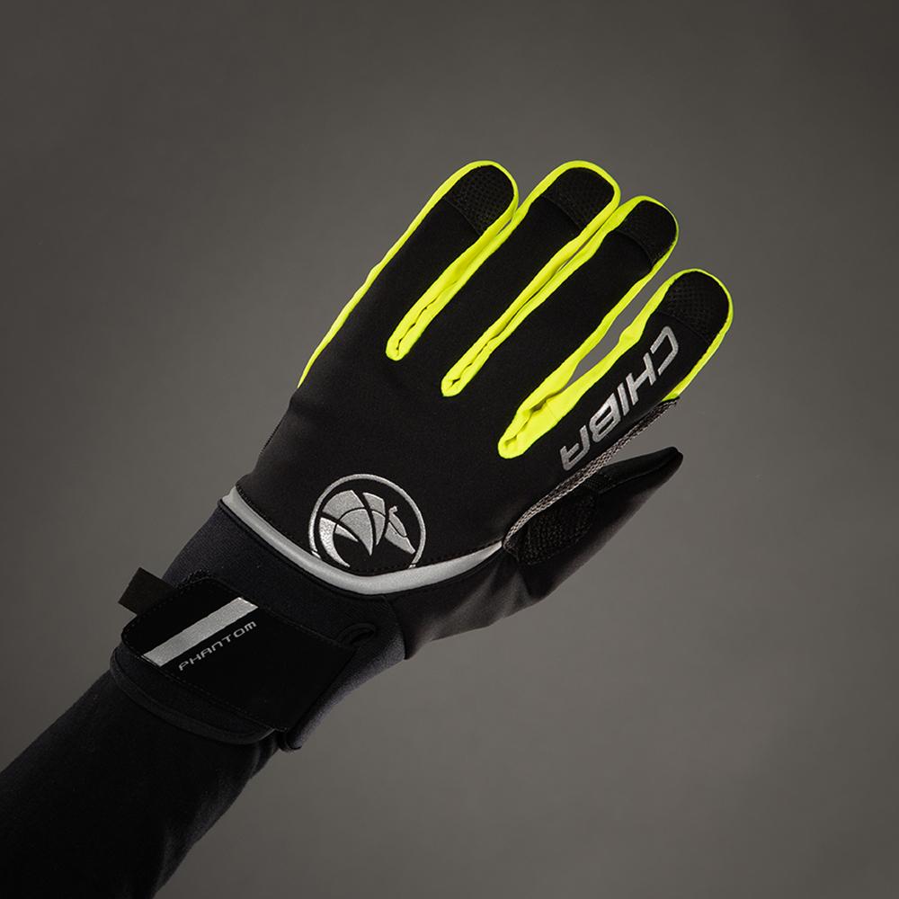 CHIBA Phantom - Radhandschuhe L, schwarz/neongelb, Softshell, winddicht, Touchfinger