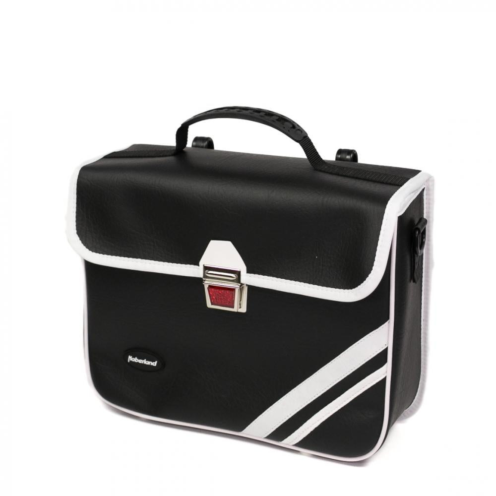 Haberland Einzeltasche Kunstleder 10l Retro schwarz/weiß - stilvolle Fahrradtasche mit Schultergurt