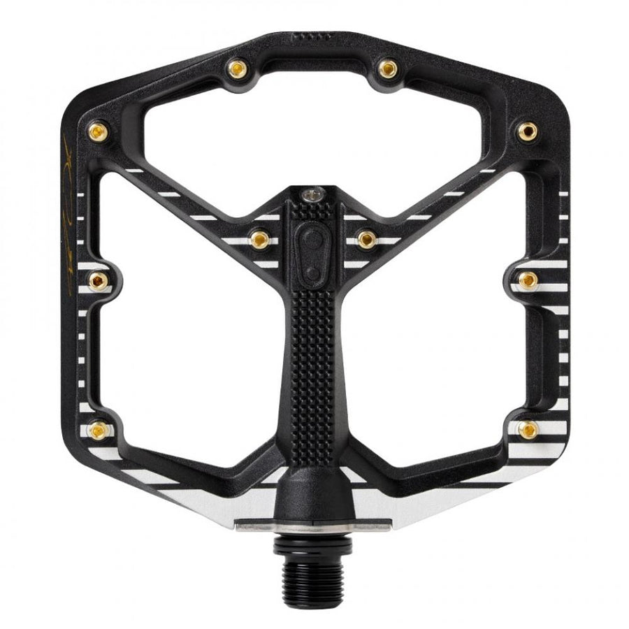 Crankbrothers Stamp 7 Large Fabio Wibmer Edition Plattformpedal in Schwarz-Weiß mit 10 verstellbaren Pins.