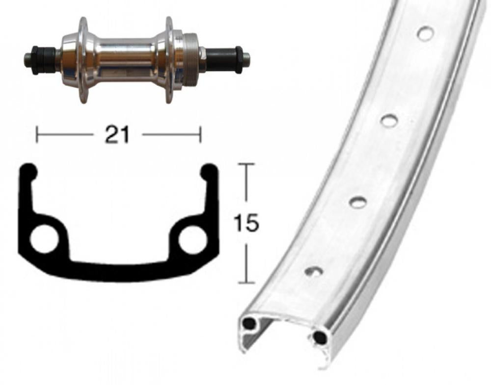 Bike-Parts Laufrad|Hinterrad 26x1.9 Alunabe Schraubkranz silber Schnellspanner 36-Loch Alu-Kastenfelge silber Zink-Speichen