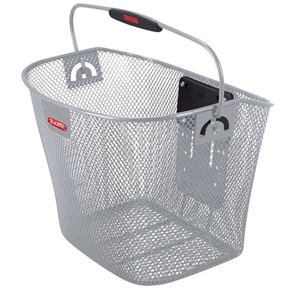 KLICKfix Lenkerkorb silber 25x35x26 cm, robuster Drahtkorb mit Tragegriff und Schnellbefestigung für Fahrräder.